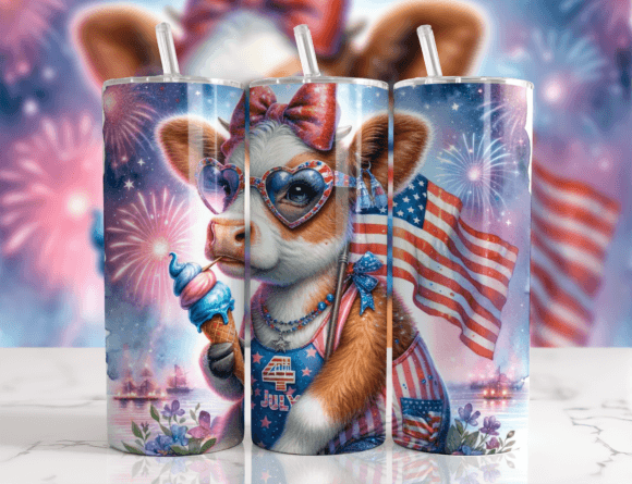 4th of July 20 Oz Cow Tumbler Wrap Png Review