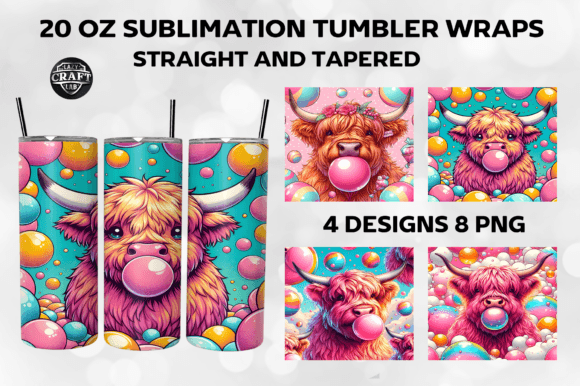 Bubblegum Highland Cow Tumbler Wrap PNG Review