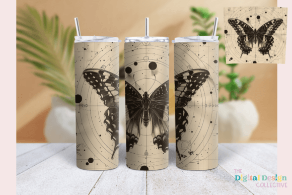 Butterfly Tumbler Wrap Retro Sketch